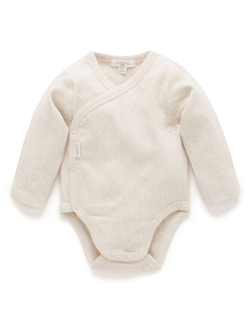 Ess Pointelle LS Wrap Bodysuit - Wheat melange