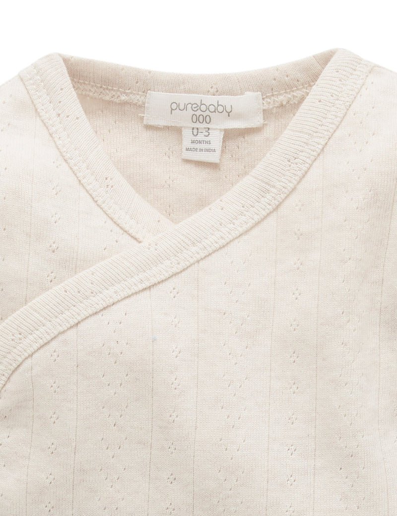 Ess Pointelle LS Wrap Bodysuit - Wheat melange