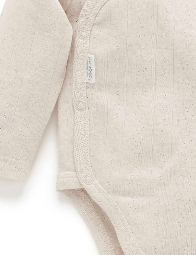 Ess Pointelle LS Wrap Bodysuit - Wheat melange
