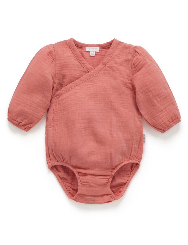 Crinkle Wrap LS Bodysuit  - Crabapple