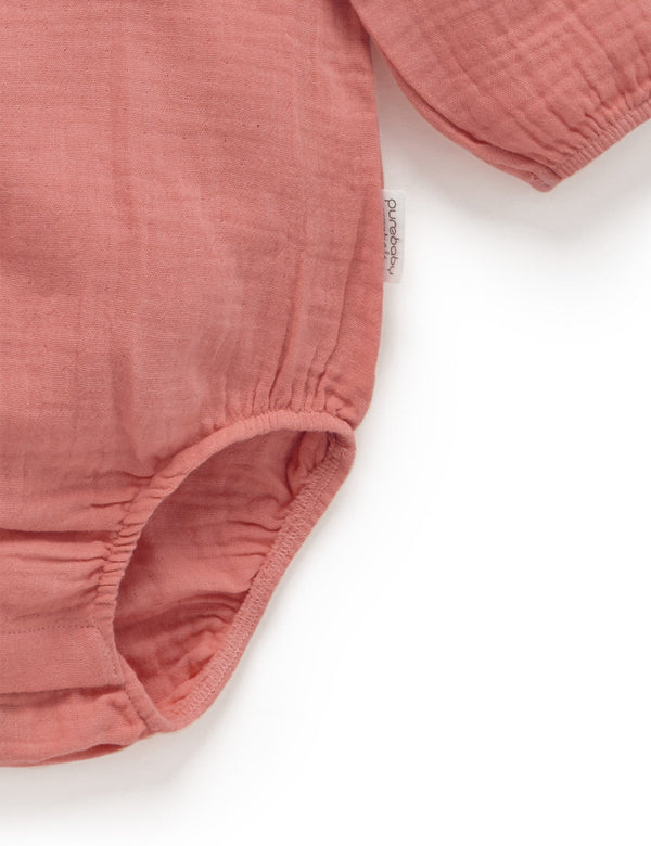 Crinkle Wrap LS Bodysuit  - Crabapple