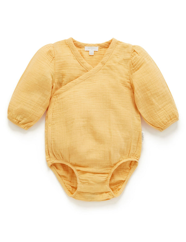 Crinkle Wrap LS Bodysuit  - Gold