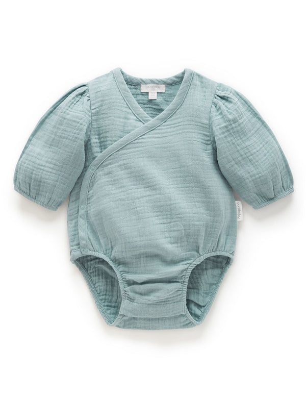 Crinkle Wrap LS Bodysuit  - Sage