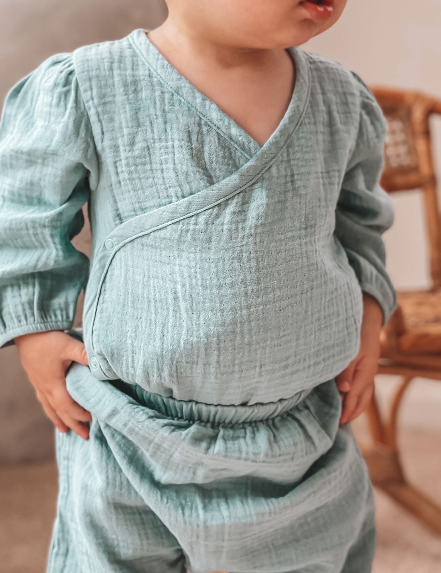 Crinkle Wrap LS Bodysuit  - Sage