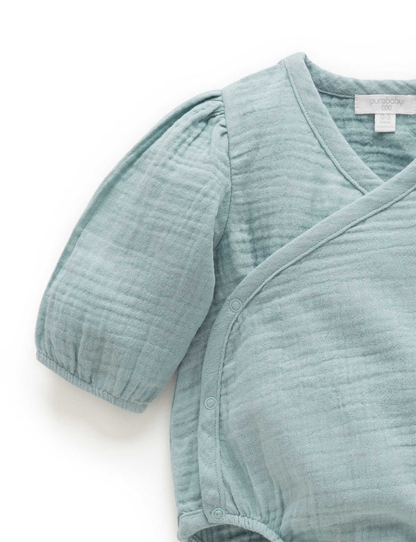 Crinkle Wrap LS Bodysuit  - Sage