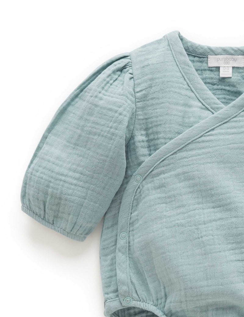 Crinkle Wrap LS Bodysuit  - Sage