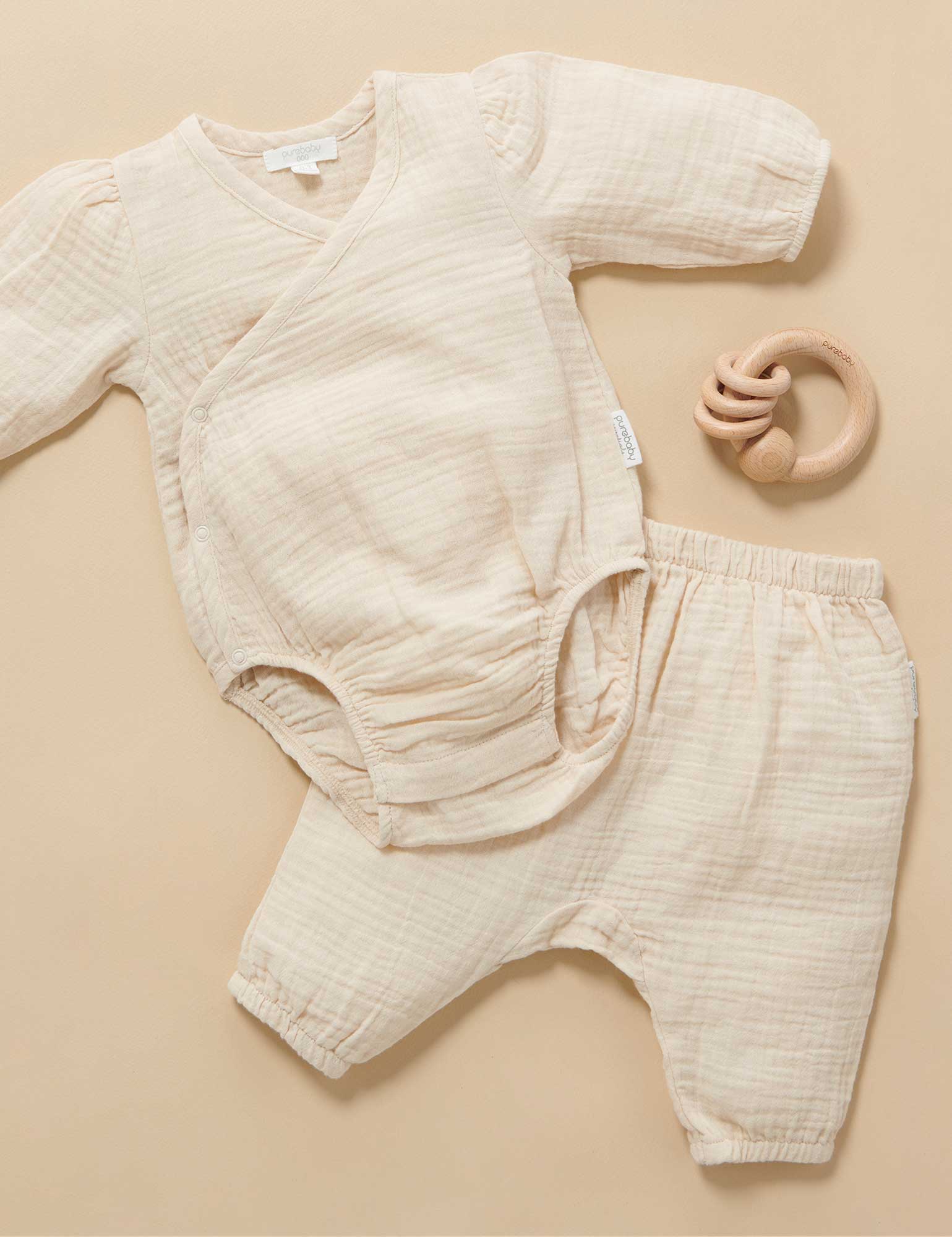 Crinkle Wrap LS Bodysuit  - Wheat