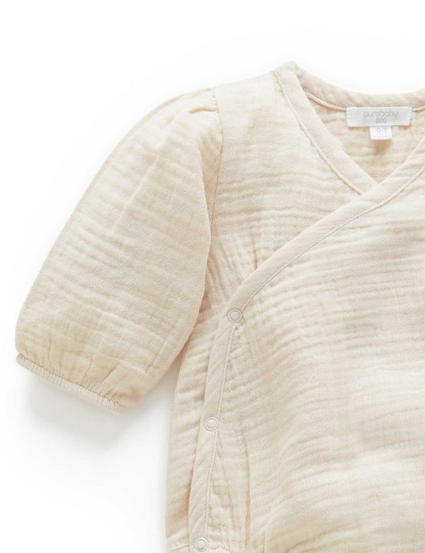 Crinkle Wrap LS Bodysuit  - Wheat