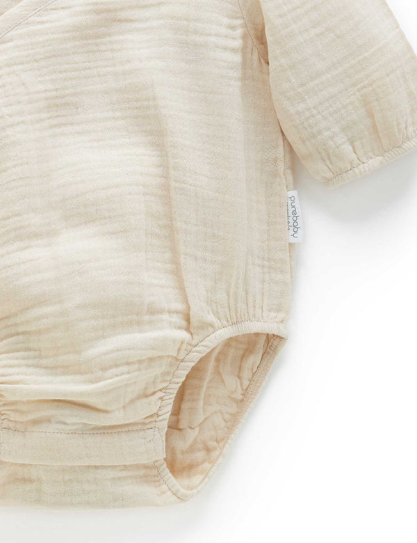 Crinkle Wrap LS Bodysuit  - Wheat