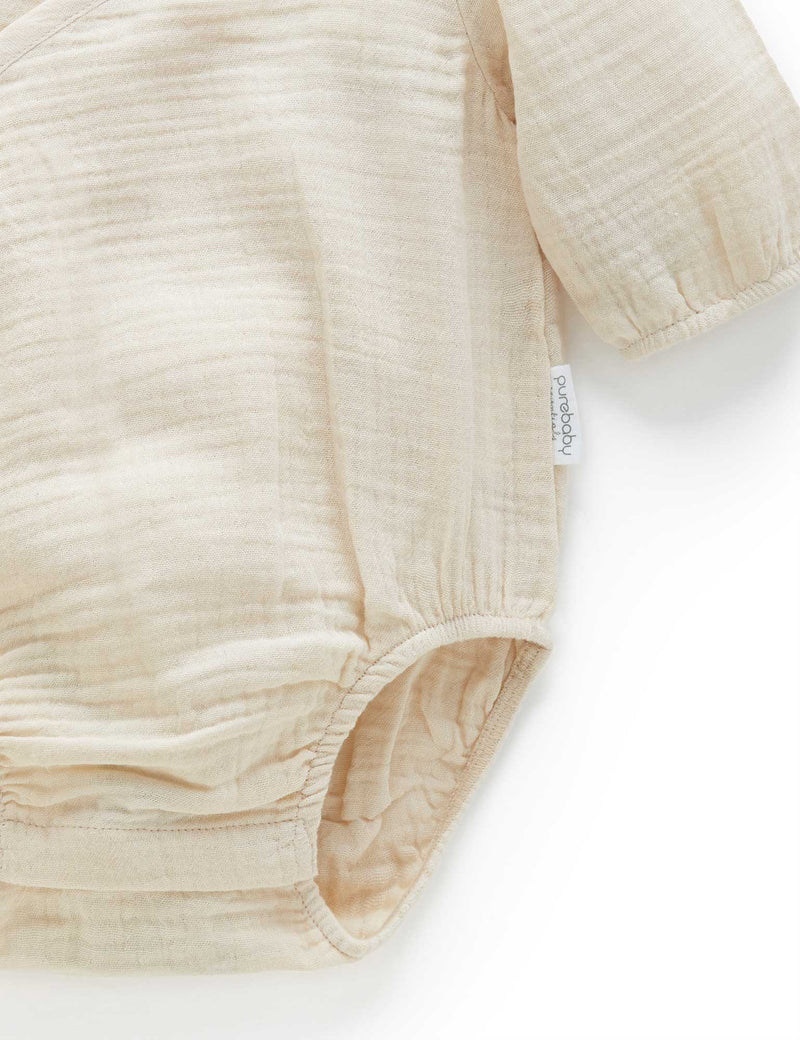 Crinkle Wrap LS Bodysuit  - Wheat