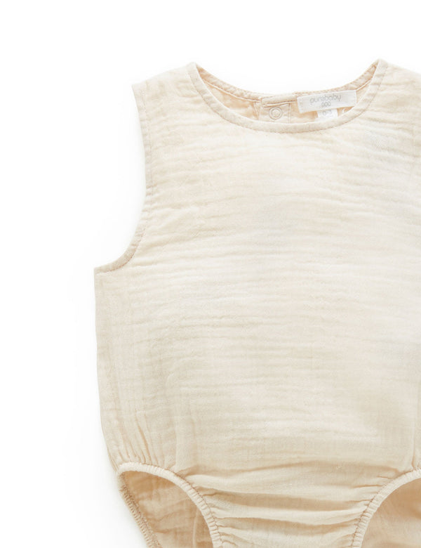 Crinkle Sleeveless Bodysuit - Wheat