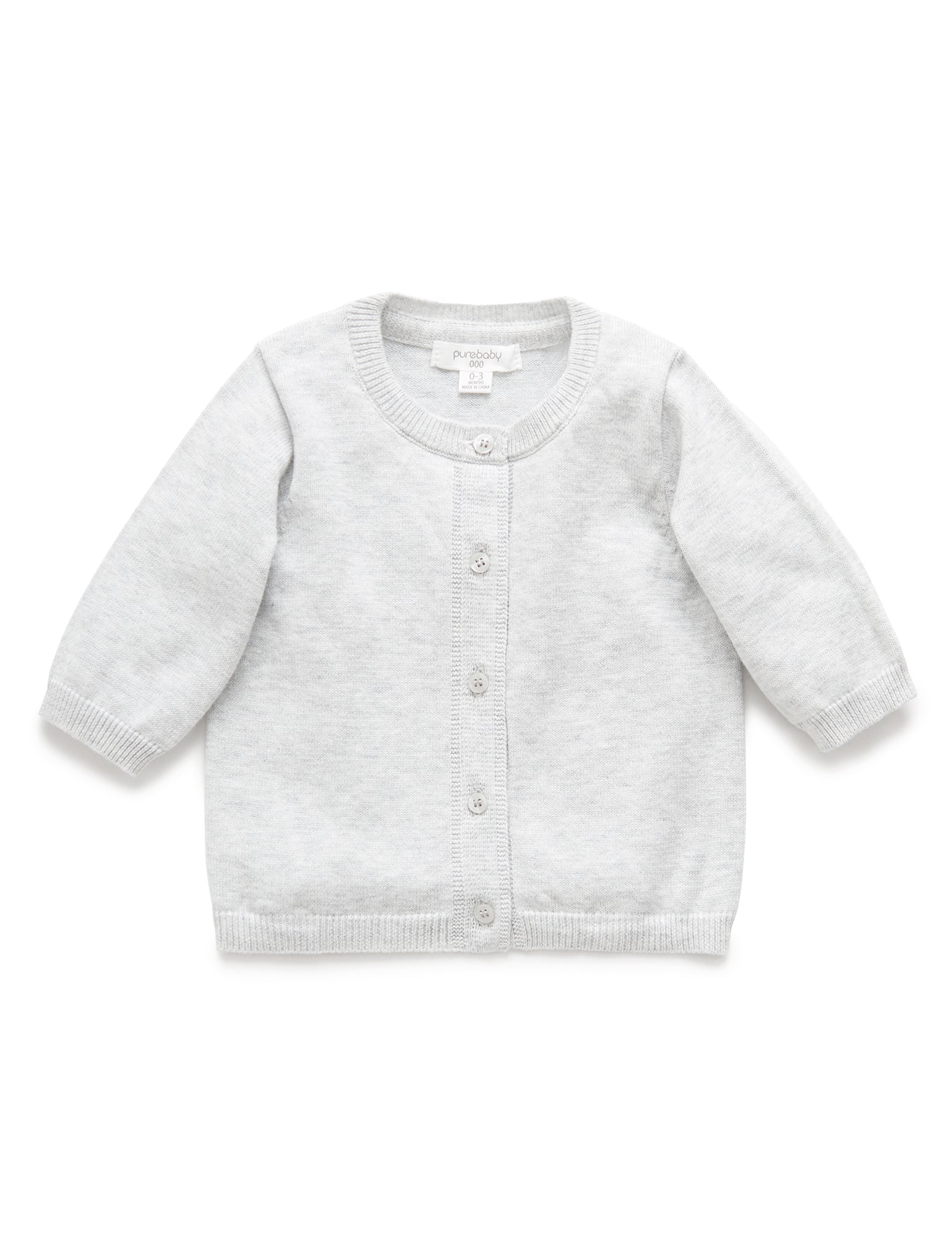 100% Org Cotton basic cardi - Pale Grey Melange