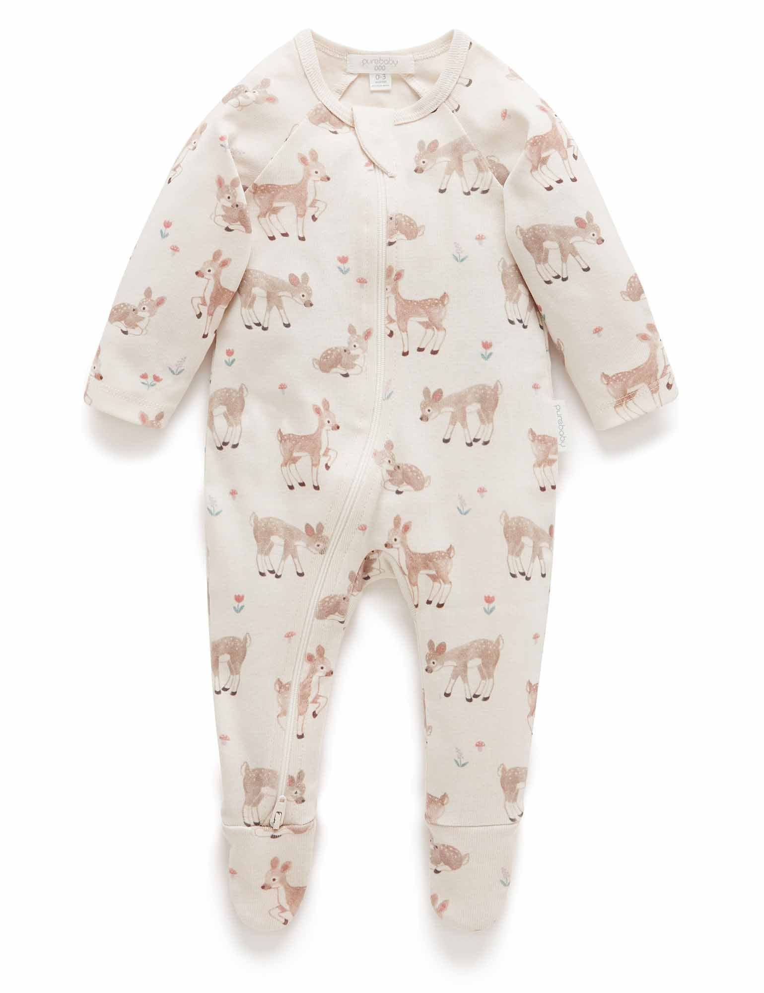 Printed Zip Growsuit - Little Fawn Print