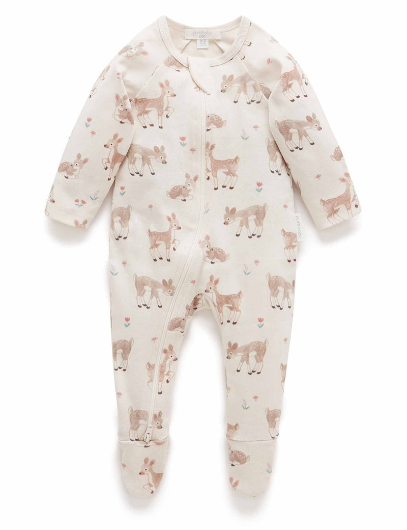 Printed Zip Growsuit - Little Fawn Print
