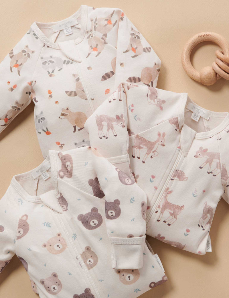 Printed Zip Growsuit - Little Fawn Print