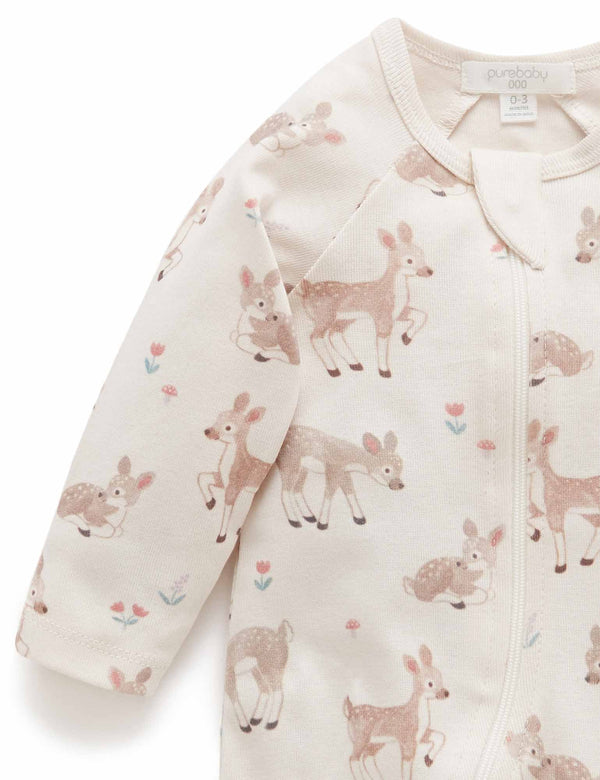 Printed Zip Growsuit - Little Fawn Print