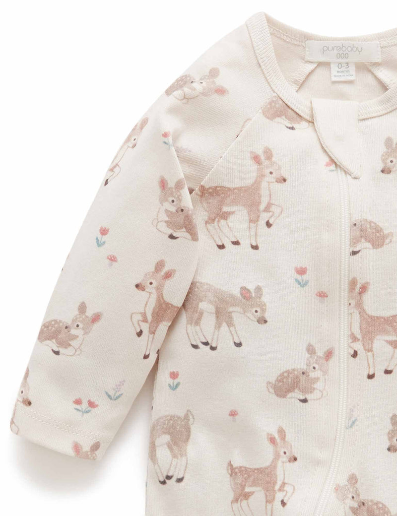Printed Zip Growsuit - Little Fawn Print