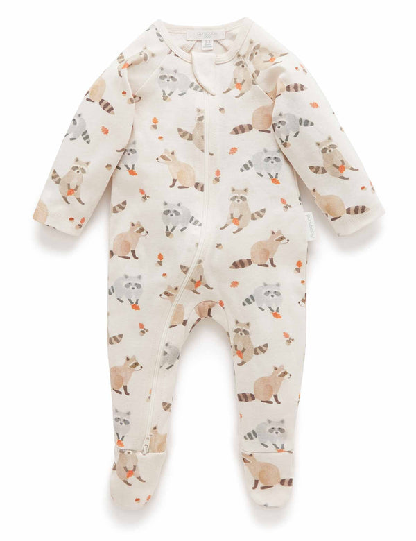Printed Zip Growsuit - Little Raccoon Print