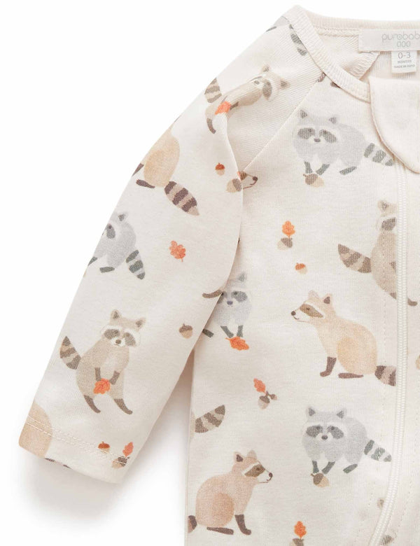 Printed Zip Growsuit - Little Raccoon Print