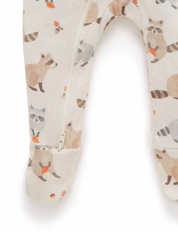 Printed Zip Growsuit - Little Raccoon Print