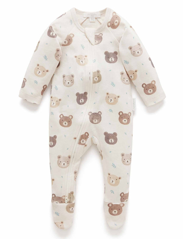 Printed Zip Growsuit - Moody Bear Print