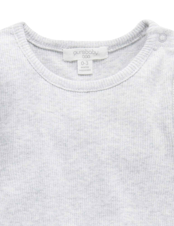 Ribbed Bodysuit Long Sleeve - Pale Grey Melange