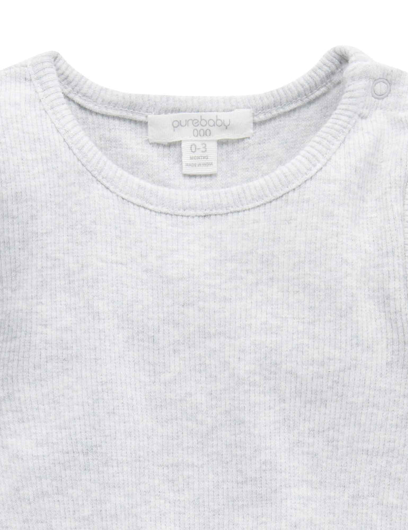 Ribbed Bodysuit Long Sleeve - Pale Grey Melange