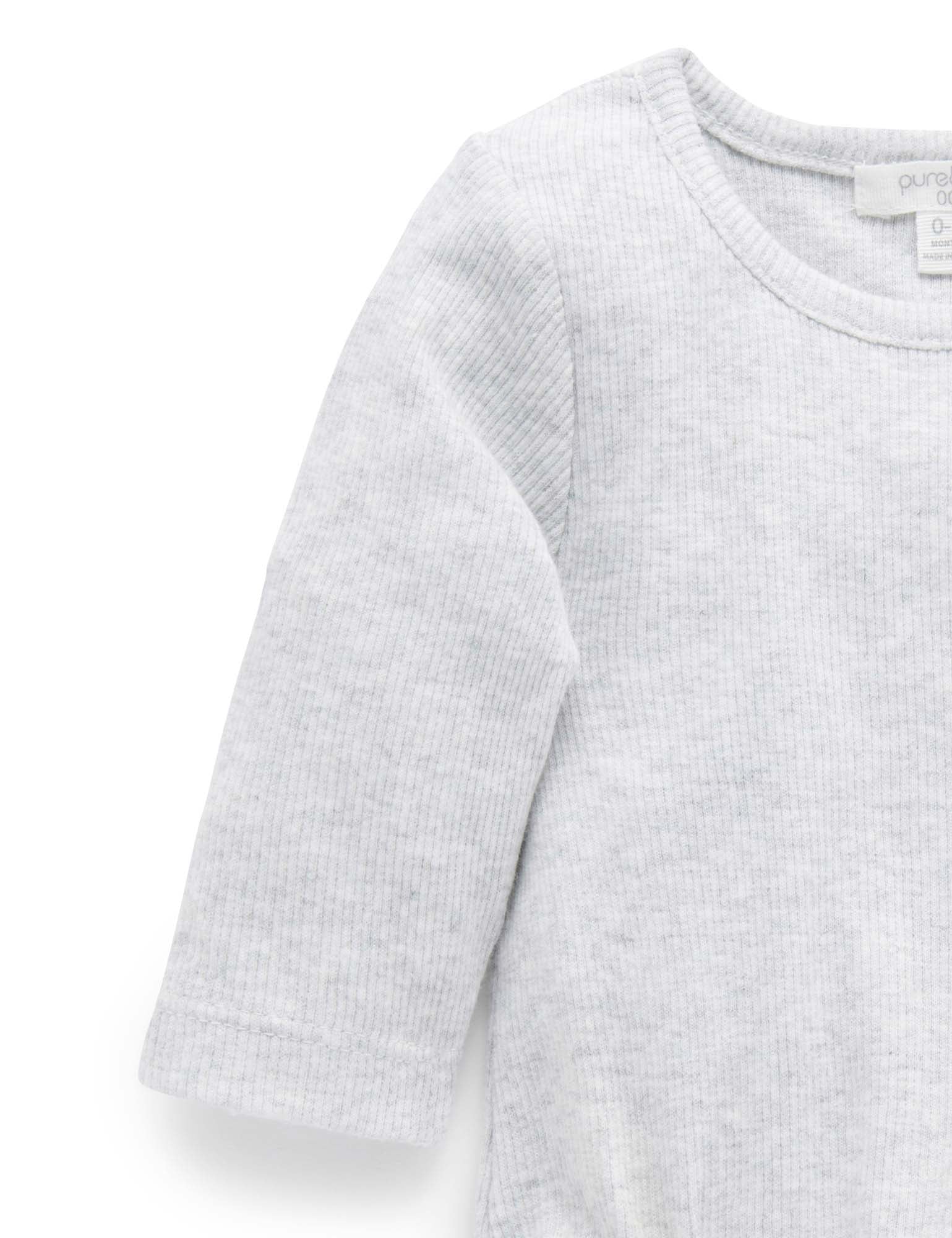 Ribbed Bodysuit Long Sleeve - Pale Grey Melange