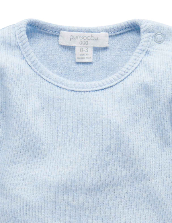 Ribbed Bodysuit Long Sleeve - Pale Blue Melange
