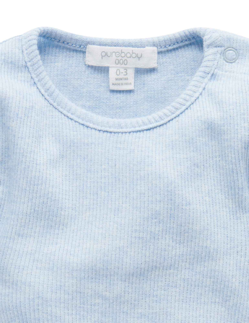 Ribbed Bodysuit Long Sleeve - Pale Blue Melange