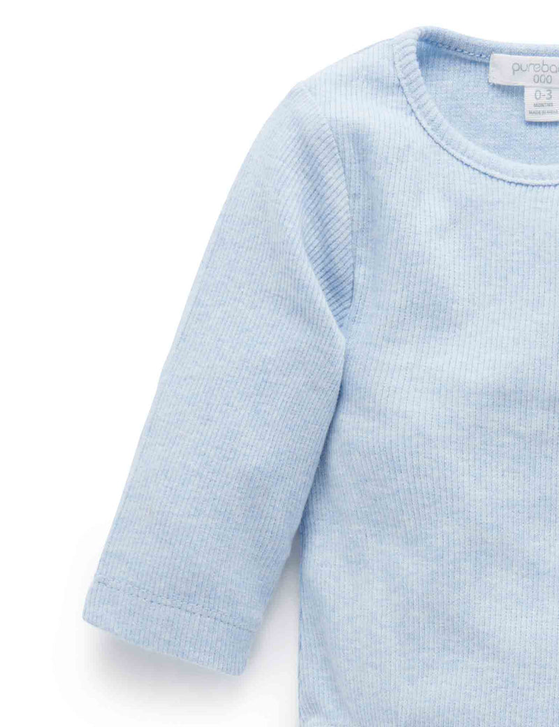 Ribbed Bodysuit Long Sleeve - Pale Blue Melange