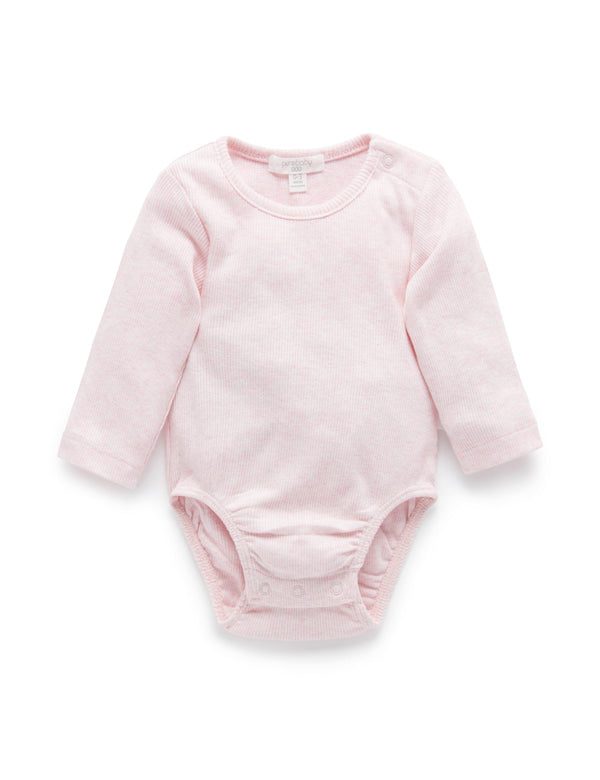 Ribbed Bodysuit Long Sleeve - Pale Pink Melange