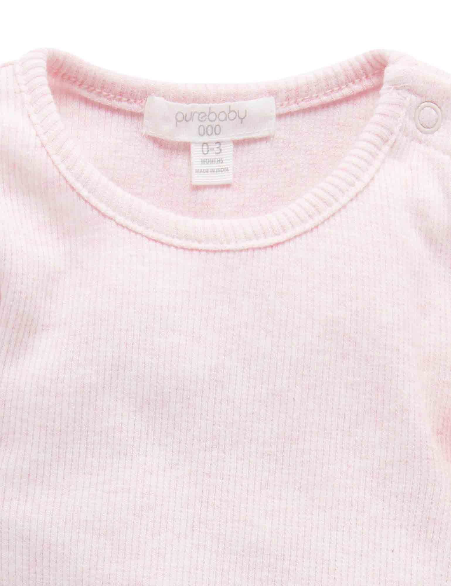 Ribbed Bodysuit Long Sleeve - Pale Pink Melange