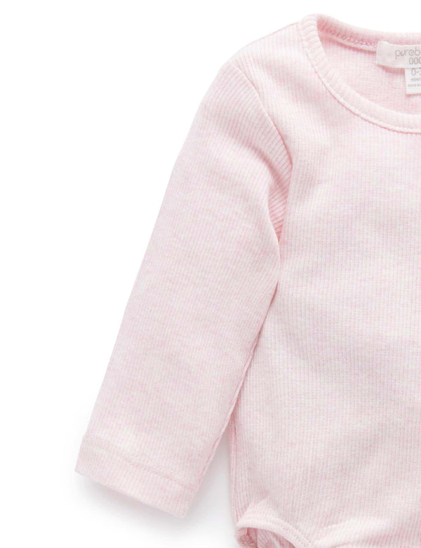 Ribbed Bodysuit Long Sleeve - Pale Pink Melange
