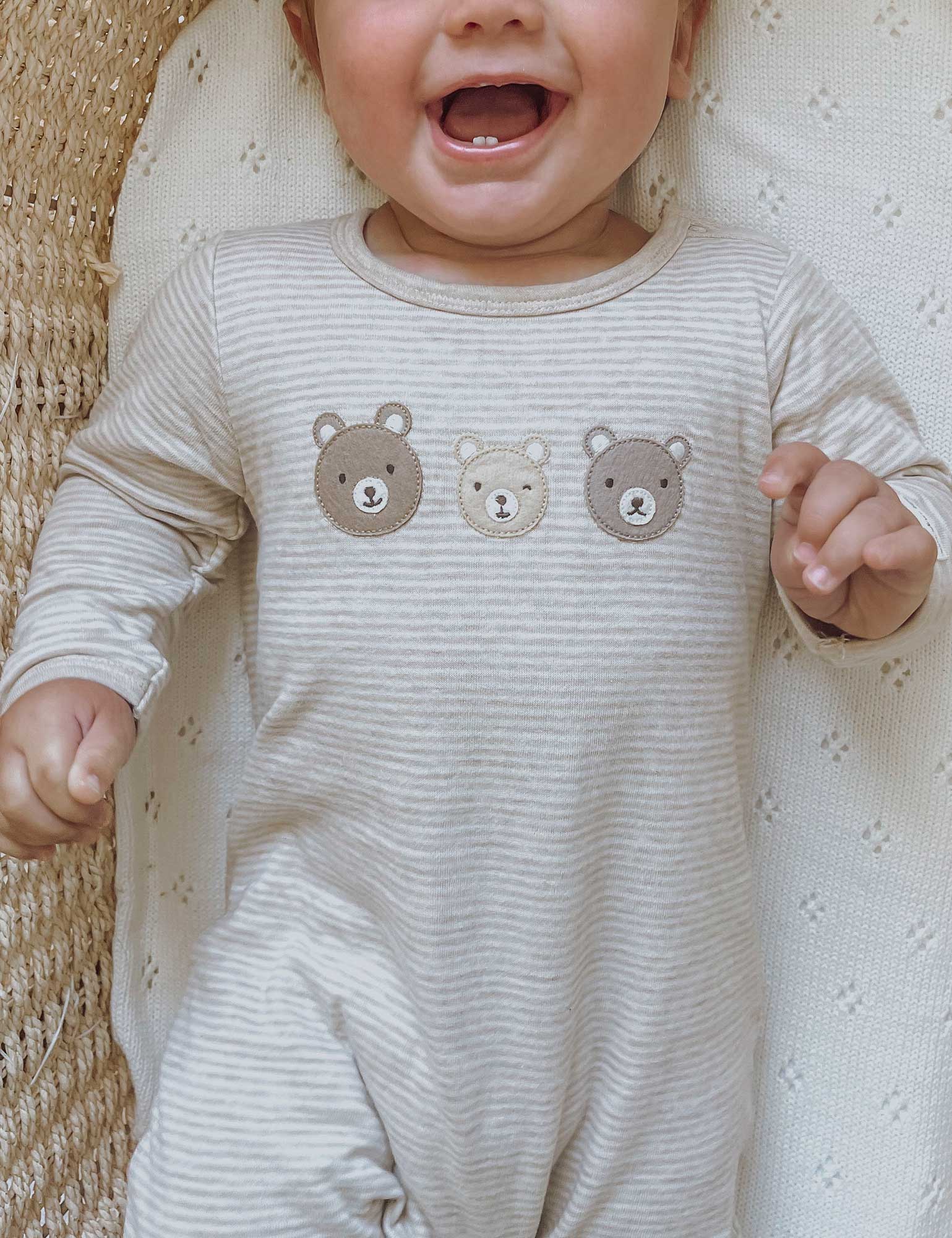 Forest Family Growsuit - Biscuit Mini Stripe