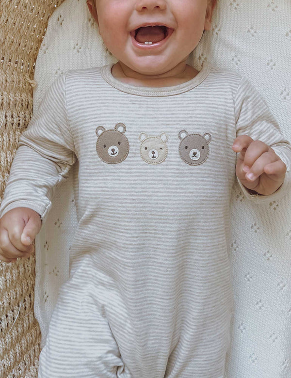 Forest Family Growsuit - Biscuit Mini Stripe