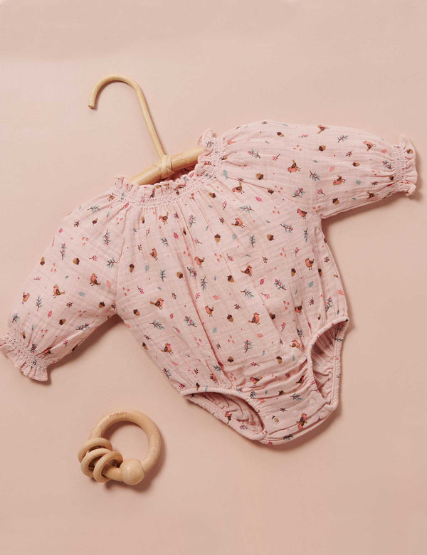 Crinkle Cotton Bodysuit - Jay Bird Print