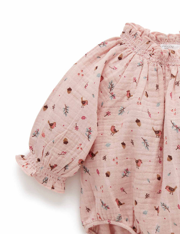 Crinkle Cotton Bodysuit - Jay Bird Print