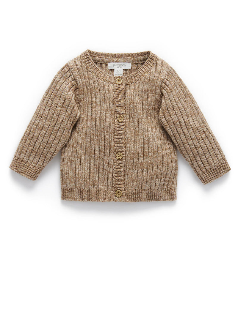 Chunky Rib Cardigan - Acorn Twisted With Biscuit Mel