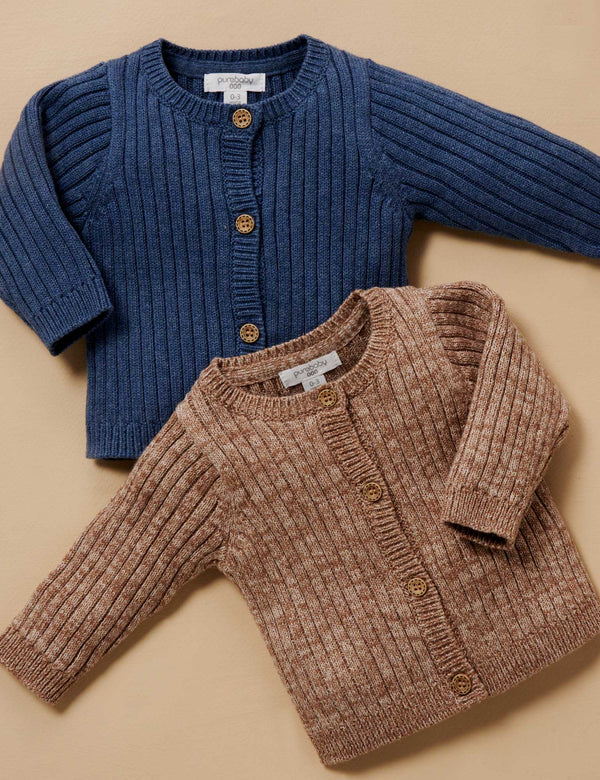 Chunky Rib Cardigan - Acorn Twisted With Biscuit Mel