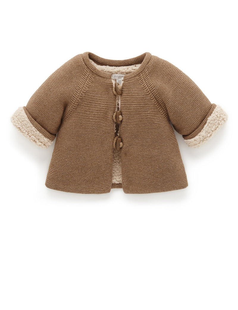 Shearling Lined Cardigan - Acorn Melange