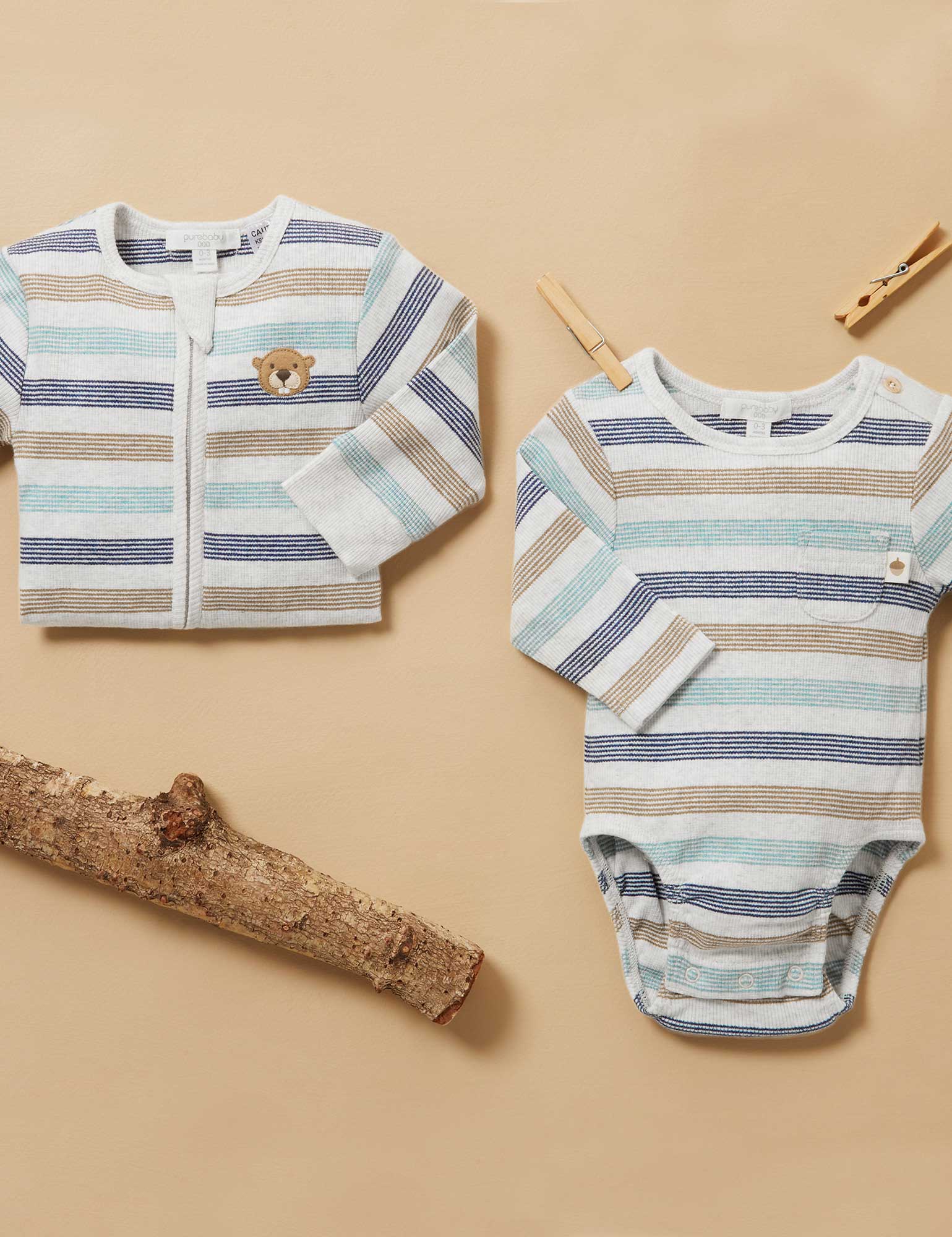 Striped Footless Zip Growsuit - Mountain Stripe