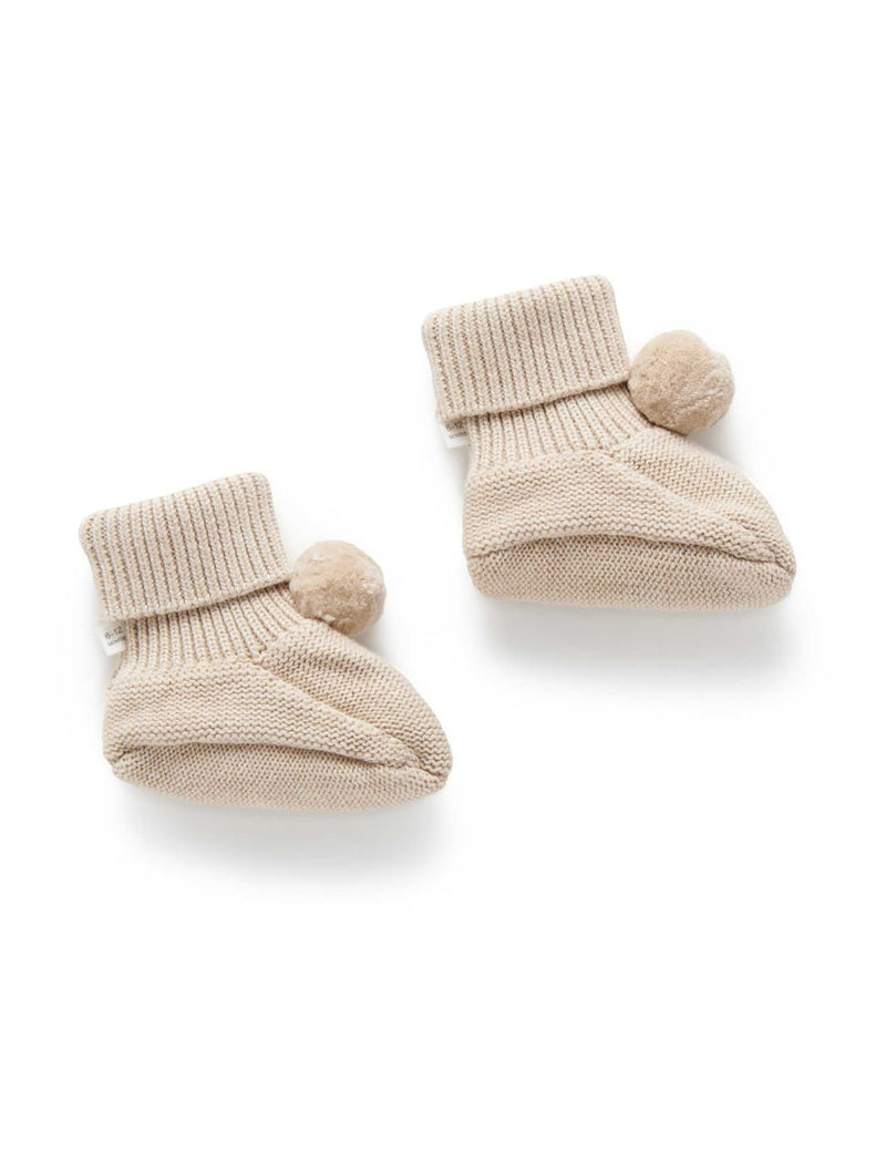 Pom Pom Booties - Biscuit Melange