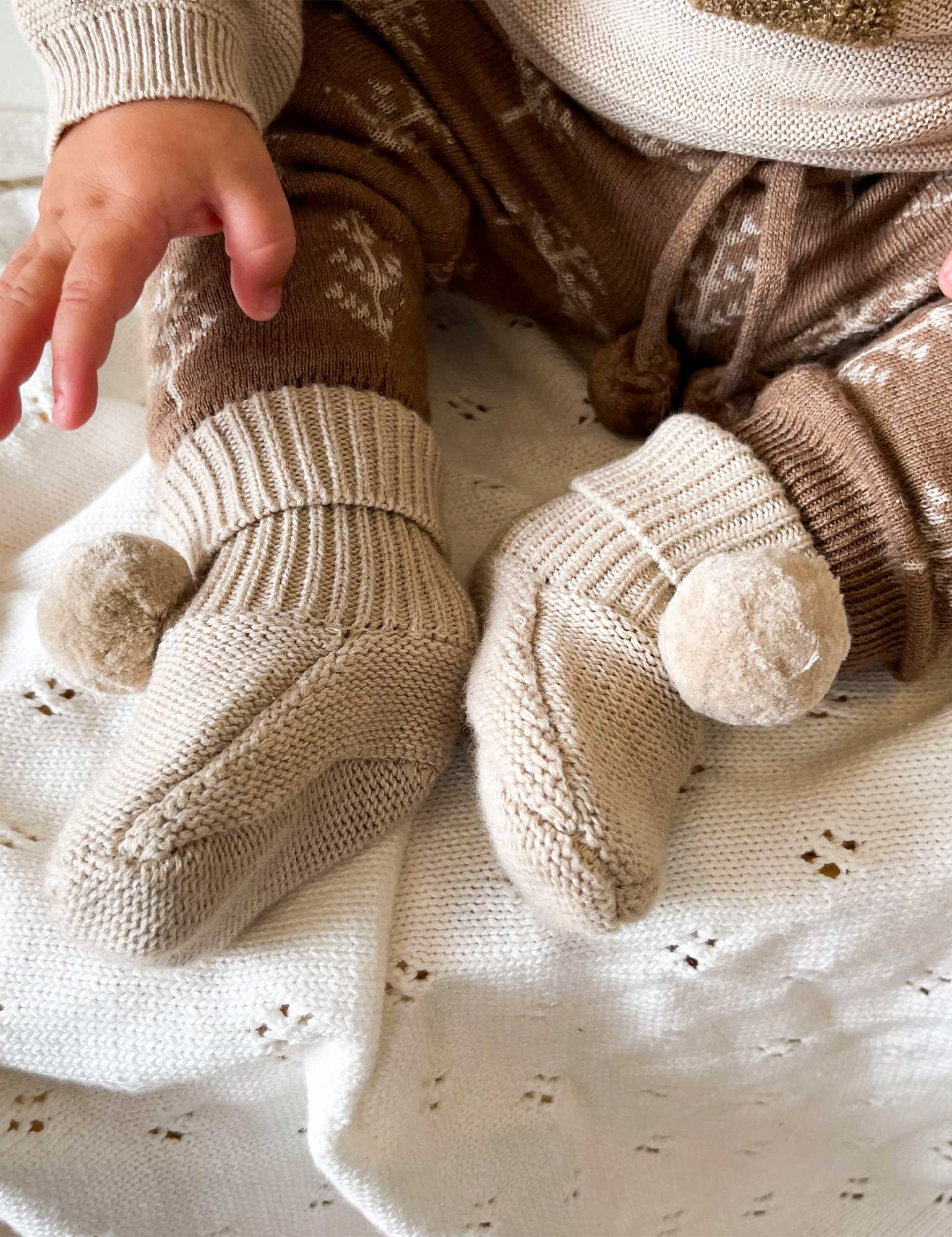 Pom Pom Booties - Biscuit Melange