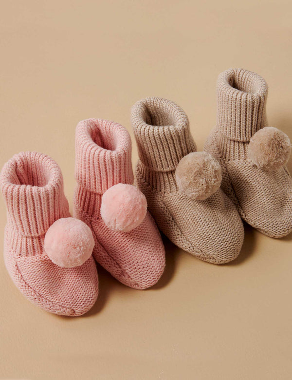 Pom Pom Booties - Blush Melange