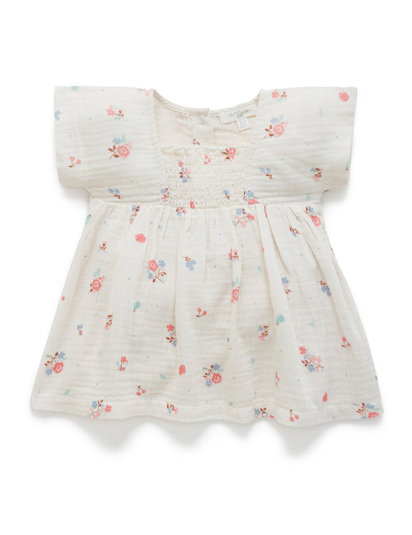 Shirred Dress Bodysuit - Fruits & Flowers Print
