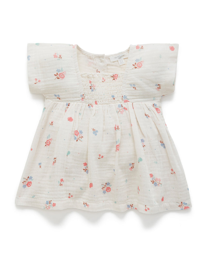 Shirred Dress Bodysuit - Fruits & Flowers Print