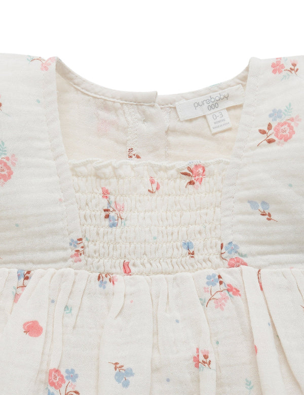 Shirred Dress Bodysuit - Fruits & Flowers Print