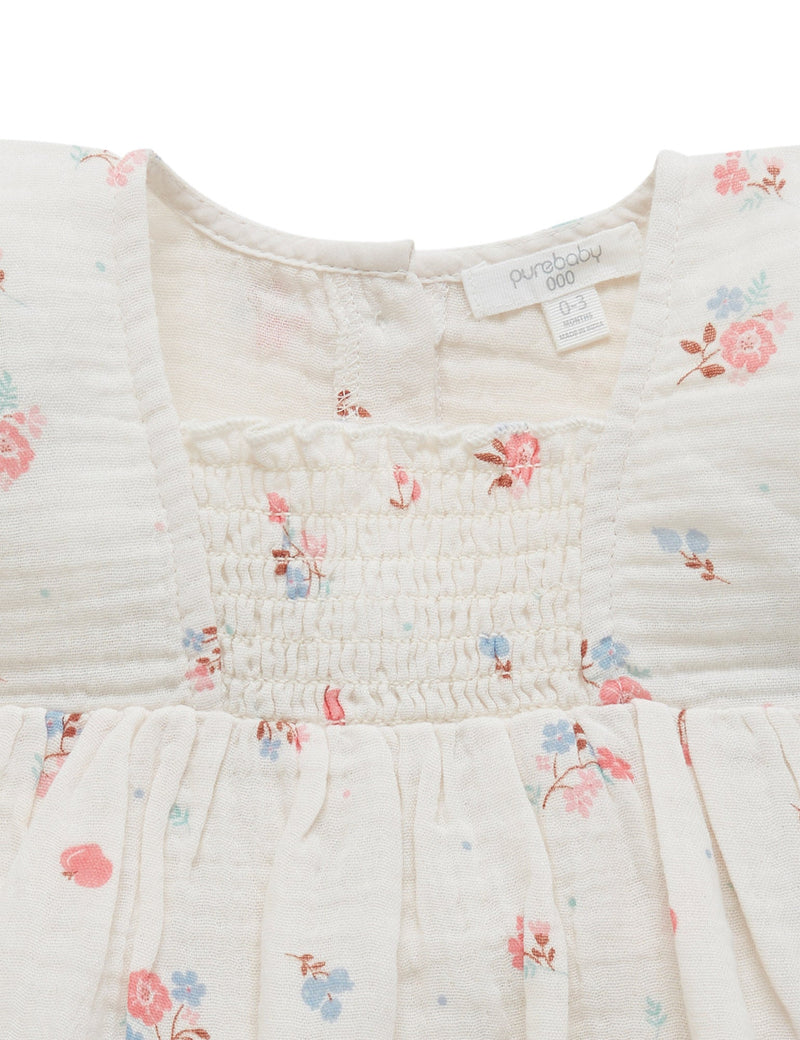 Shirred Dress Bodysuit - Fruits & Flowers Print