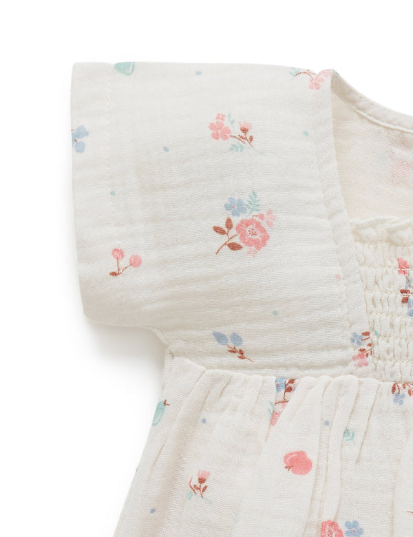 Shirred Dress Bodysuit - Fruits & Flowers Print